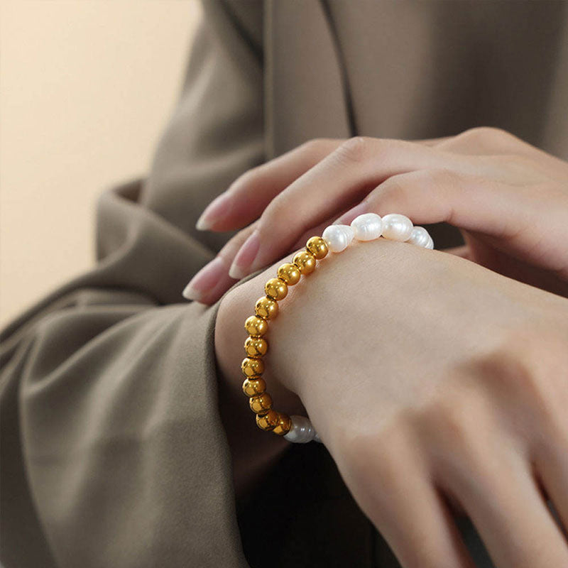 New Arrival Luxury 18K Gold Plated Non-Tarnish High-End Natural Freshwater Pearl Jewelry Bracelet Stainless Steel for Women