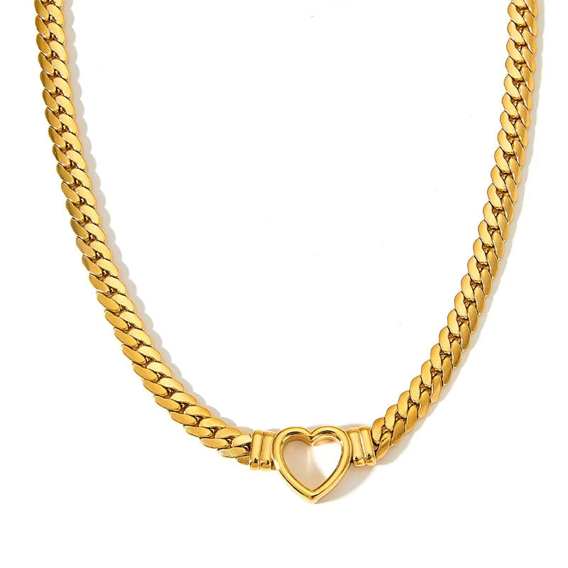 Hyperbole Anti Tarnish Gold Jewelry Necklace 24k Dubai Stainless Steel Heart Chain Necklace for Women Men Girls