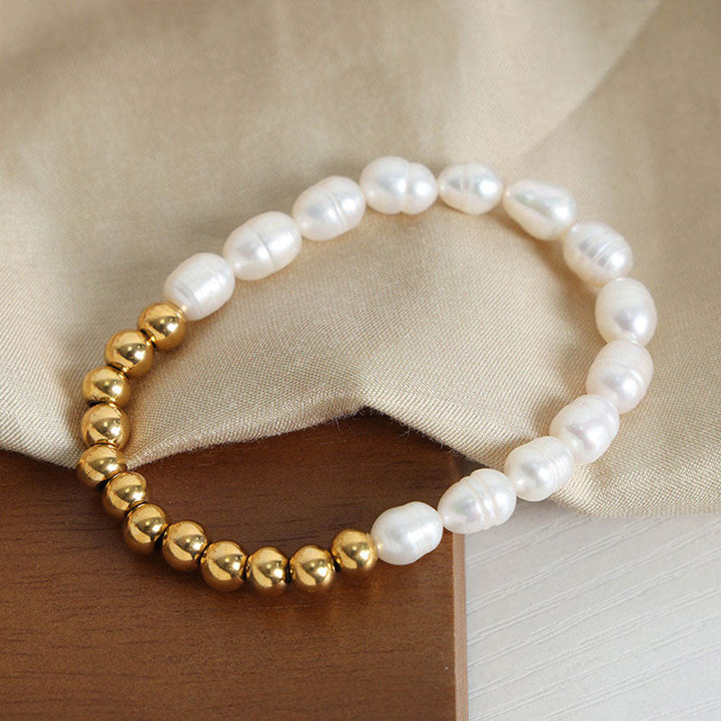 New Arrival Luxury 18K Gold Plated Non-Tarnish High-End Natural Freshwater Pearl Jewelry Bracelet Stainless Steel for Women
