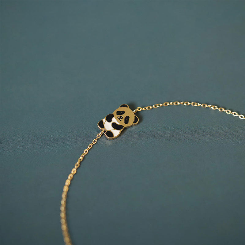 Colorful Oil Droplet Panda Gold-Plated Stainless Steel Diamond Pearl Agate Cute Cartoon Friend's Birthday Gift Charm Silver Gold