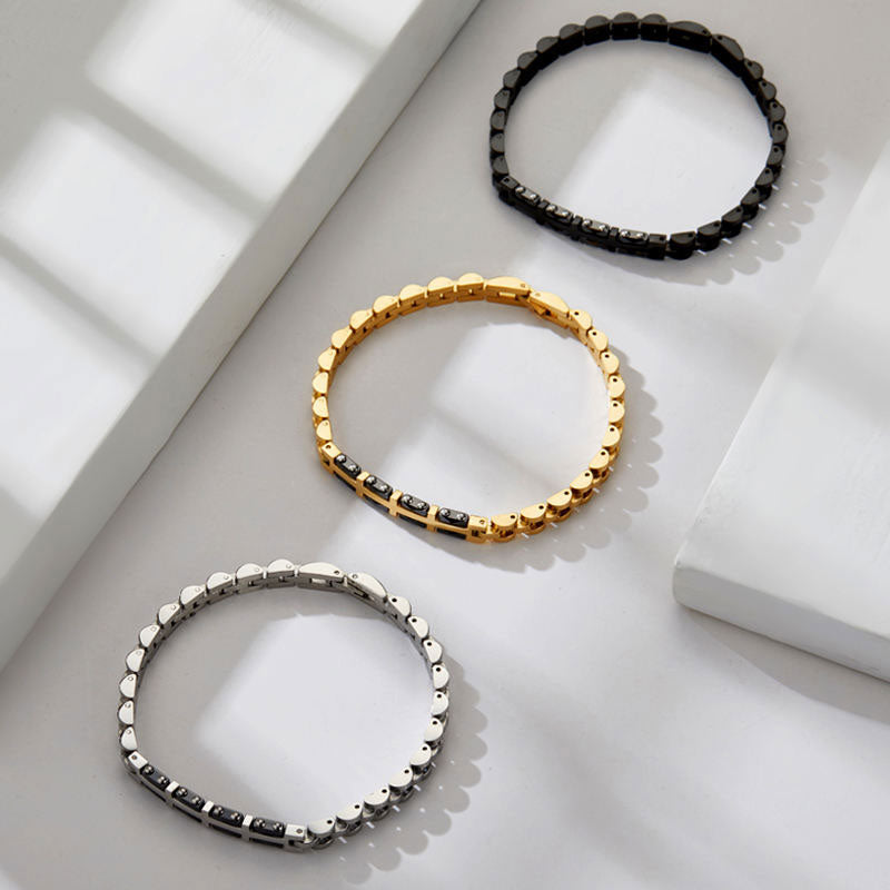 Women's Leisure Fashion Stainless Steel Strap Chain Bracelet Splicing Ceramic Curved Plate Jewelry Accessories
