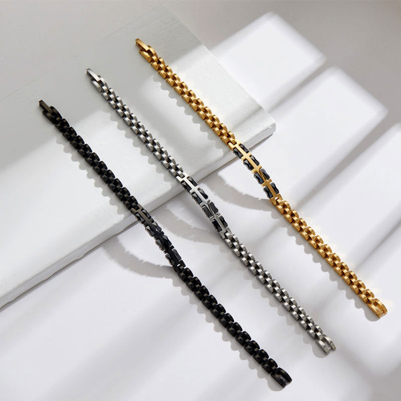 Women's Leisure Fashion Stainless Steel Strap Chain Bracelet Splicing Ceramic Curved Plate Jewelry Accessories