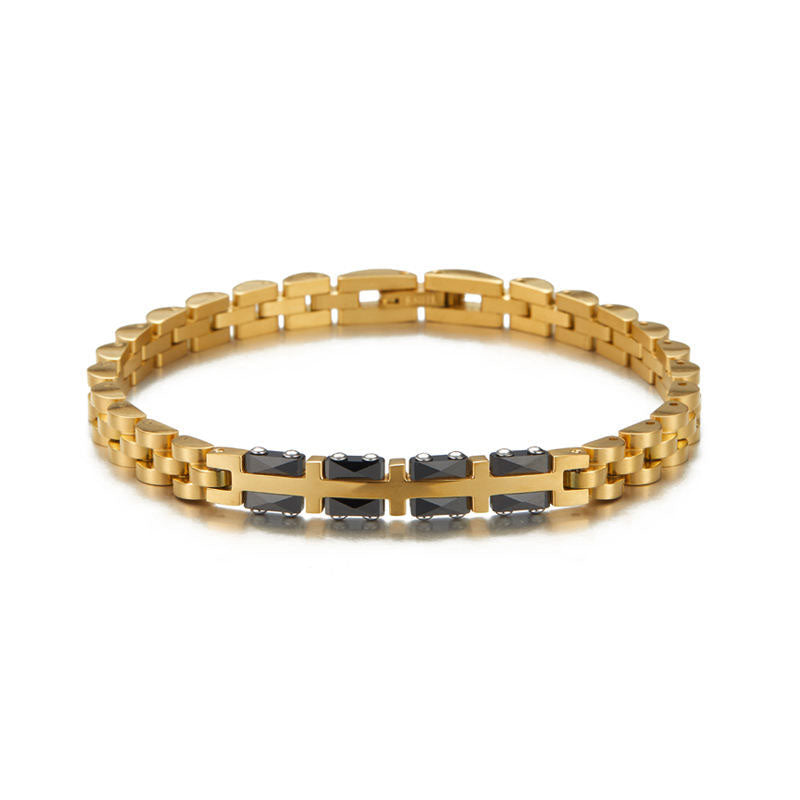 Women's Leisure Fashion Stainless Steel Strap Chain Bracelet Splicing Ceramic Curved Plate Jewelry Accessories