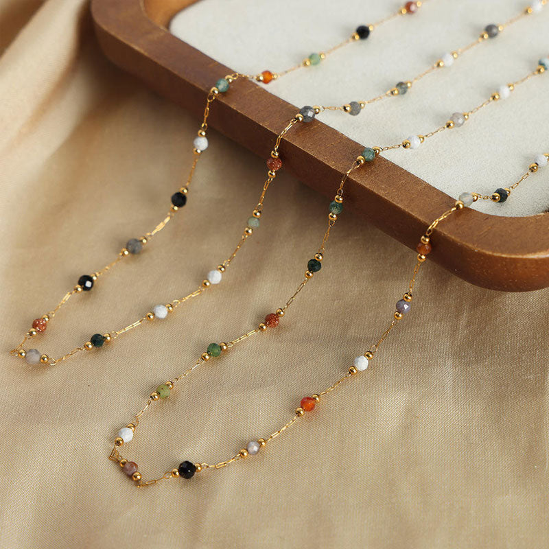 Trendy Anti Tarnish Gold Necklace 18K Real Stainless Steel Natural Stone Necklace Set for Women Girls