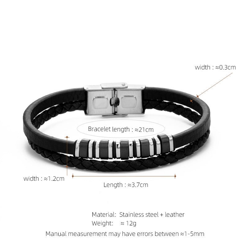 Leather & Steel Men's Bracelet