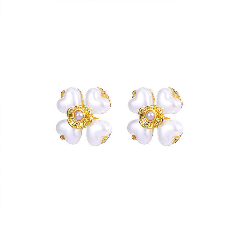 Trendy Hypoallergenic Wholesale Stainless Steel PVD Brand Heart Pearl Stud Earrings Jewelry for Women
