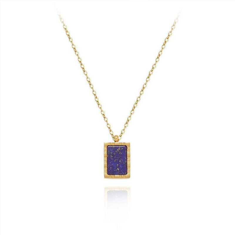 New Blue Natural Lapis Lazuli Stone Bead Handmade Jewelry Short Collarbone Chain 18k Gold Plated Stainless Steel Necklace