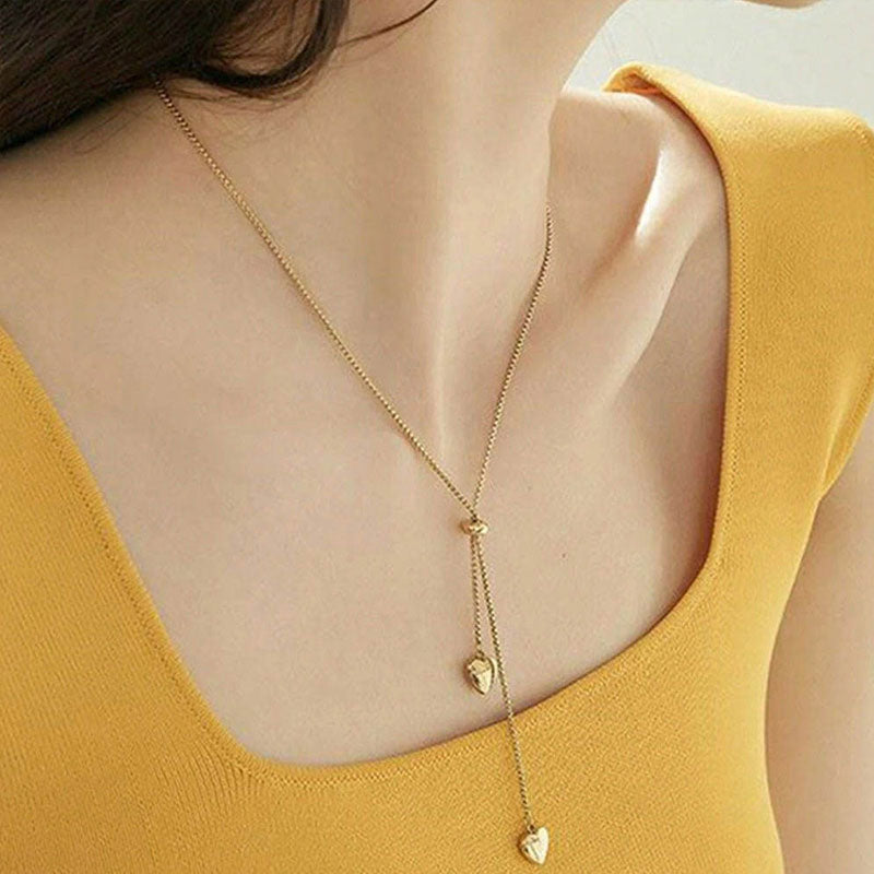 Wholesale Custom Y-Shaped Love Heart Pendant Necklace 18K Gold Plated Non-Tarnish Stainless Steel for Men/Women's Gift