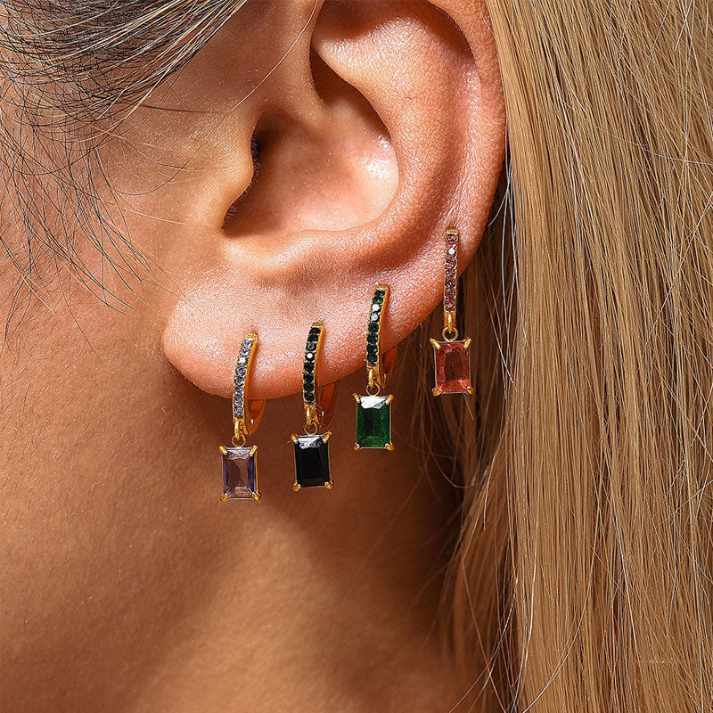 Square Pendant Zircon Earrings Joyas De Acero Inoxidable Al Por Mayor Stainless Steel 18K Gold-plated Fashionable Earrings