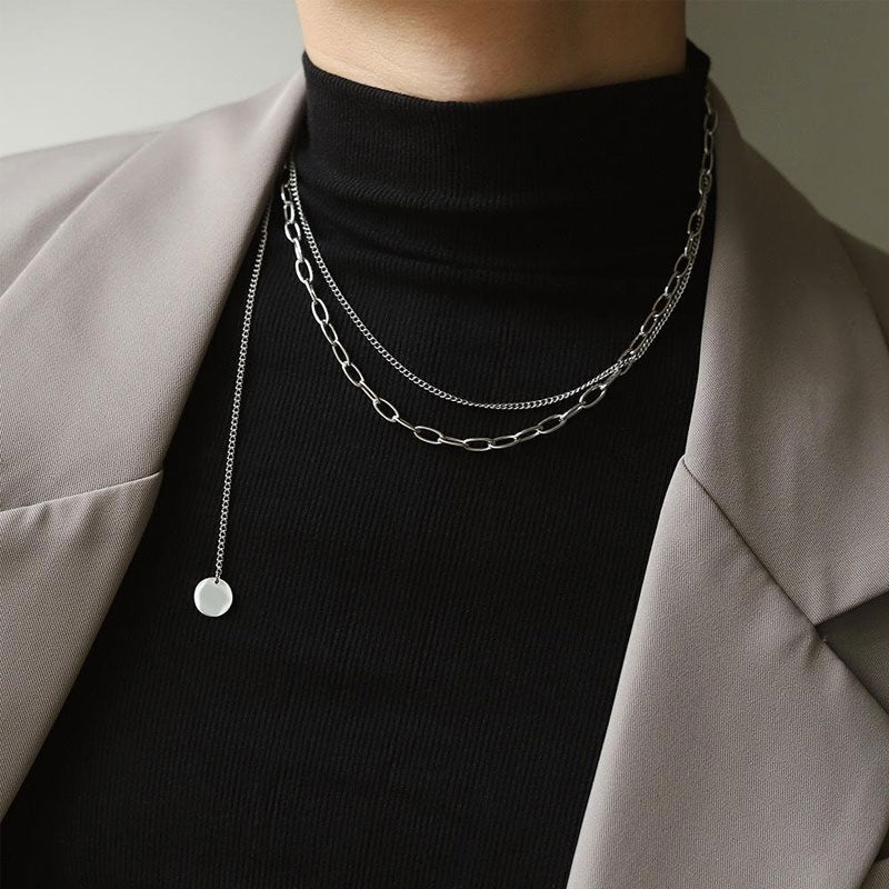 Fashion Stainless Steel Double Layer Necklace Chain Necklace Women Jewelry for Gift for Party