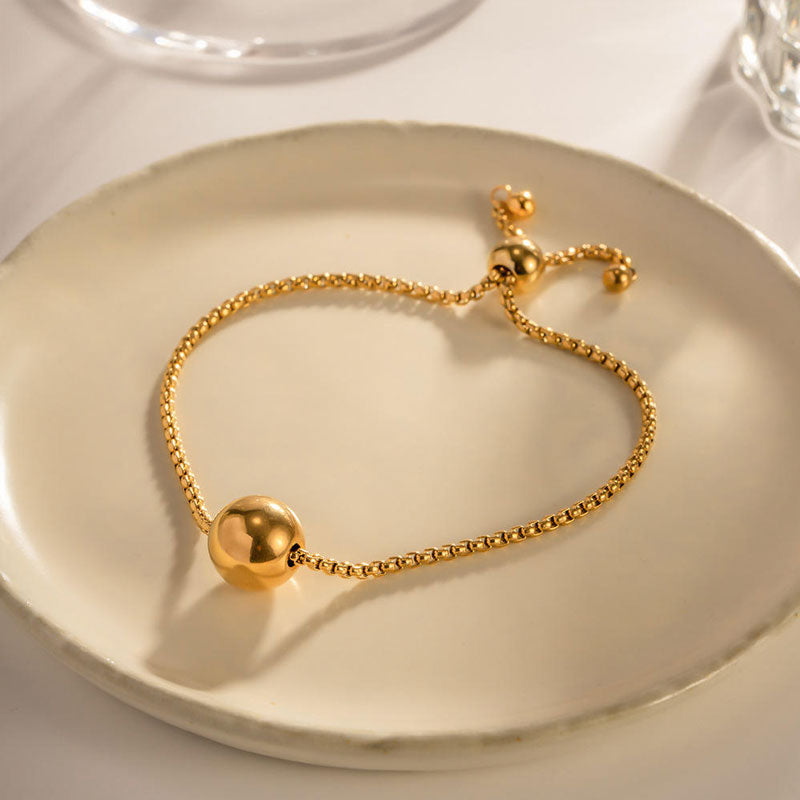 Fashion Retro Simple Design Stainless Steel Round Ball Bracelet Light Luxury INS Stainless Steel Beaded Bracelet