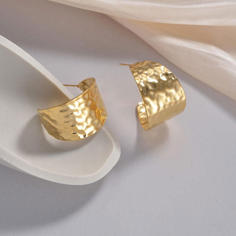 Wholesale Hammered Stainless Steel PVD Gold Plated Pendant Earrings Hypoallergenic with Trendy Hammer Texture Non-Tarnish