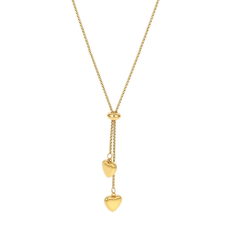 Wholesale Custom Y-Shaped Love Heart Pendant Necklace 18K Gold Plated Non-Tarnish Stainless Steel for Men/Women's Gift