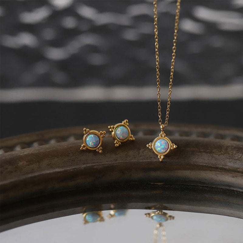 Minimalist Anti Tarnish Gold Necklace 18K Real Stainless Steel Opal Necklace Set for Women Men Girls
