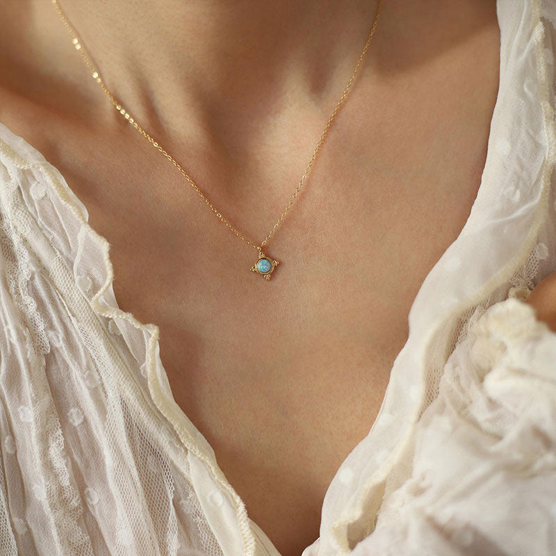 Minimalist Anti Tarnish Gold Necklace 18K Real Stainless Steel Opal Necklace Set for Women Men Girls