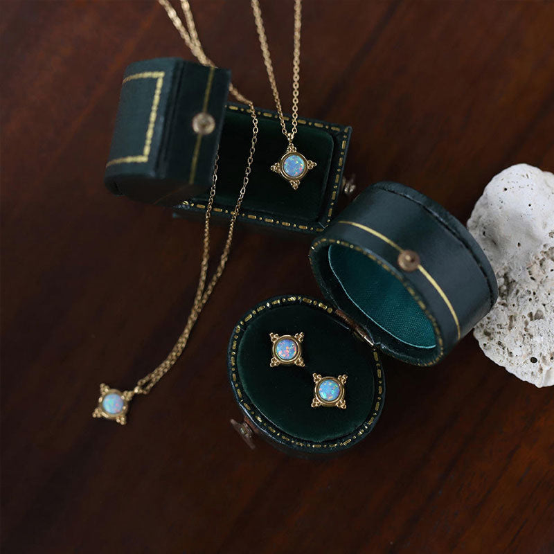 Minimalist Anti Tarnish Gold Necklace 18K Real Stainless Steel Opal Necklace Set for Women Men Girls