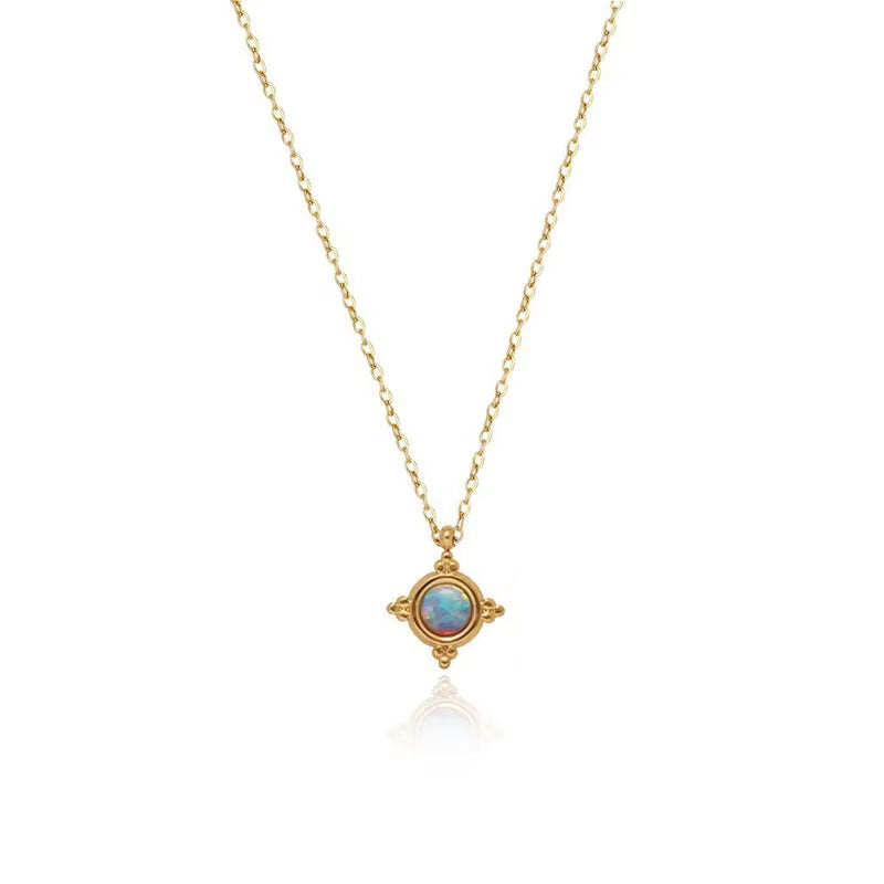Minimalist Anti Tarnish Gold Necklace 18K Real Stainless Steel Opal Necklace Set for Women Men Girls