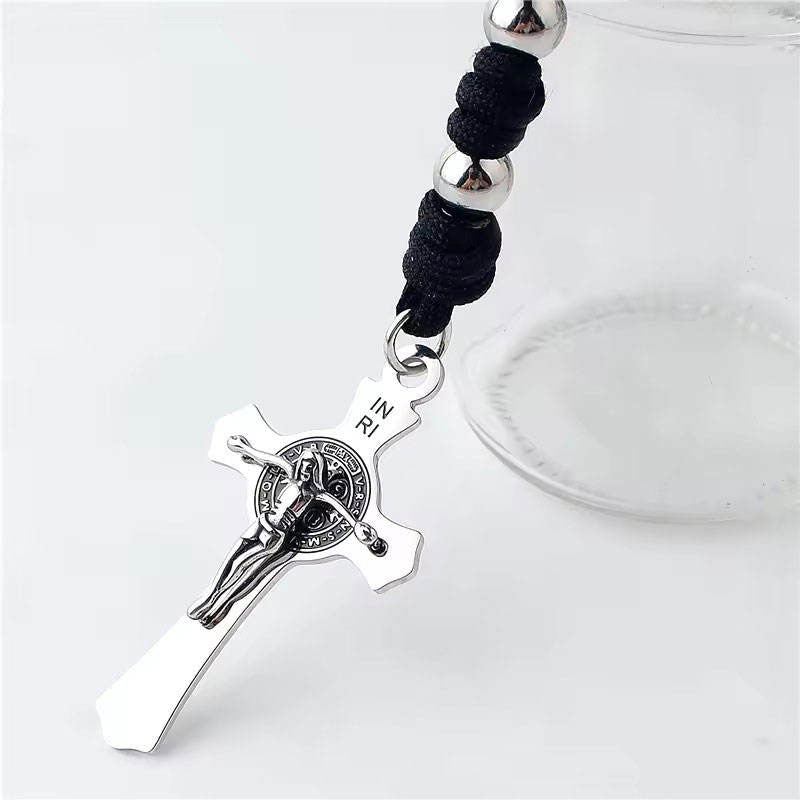 Religious Stainless Steel Anti Tarnish Rosary Beads Catholic Religious Items Products Cross Pendant Necklace for Men