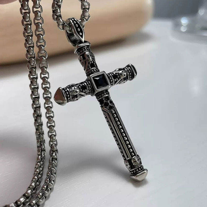 Vintage No Fading18K Gold Plate Dainty Christian Gifts Religious Items Cross Pendant Stainless Steel Necklace for Men Women