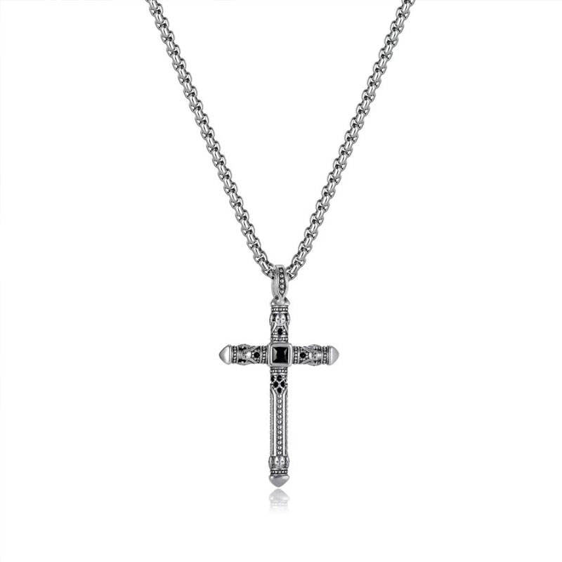 Vintage No Fading18K Gold Plate Dainty Christian Gifts Religious Items Cross Pendant Stainless Steel Necklace for Men Women