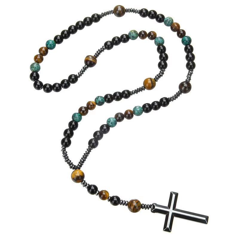 Vintage Non Tarnish Necklaces Tiger's Eye Natural Stone Christian Gifts Religious Cross Pendant Necklace for Men Women No reviews yet 18 sold certified
