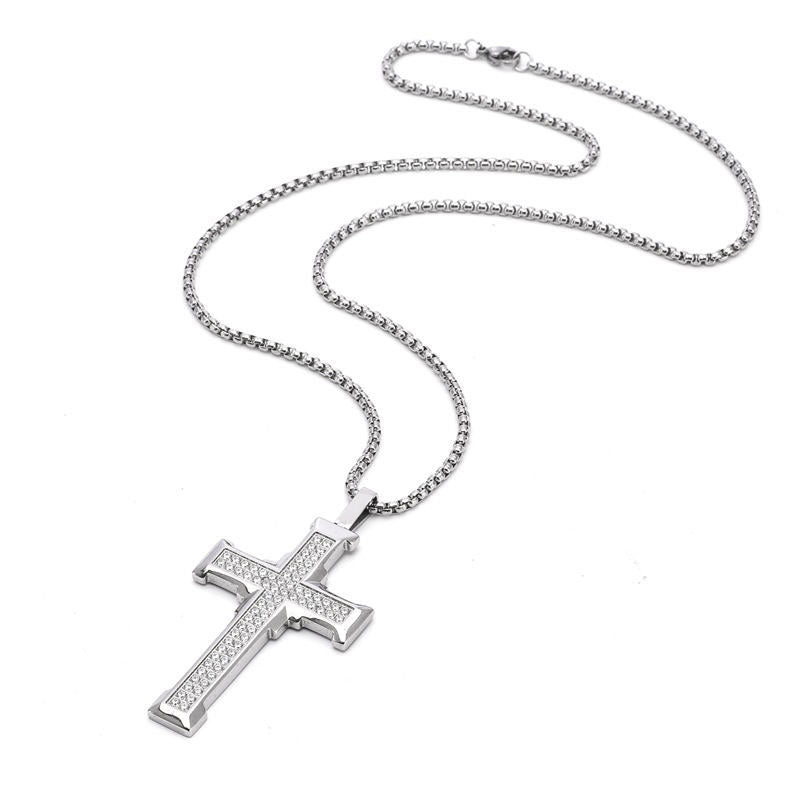 5A CZ Custom Permanent Jewelry 14k 18k Stainless Steel Silver Plate Zirconia Cross Chain Fashion Pendant Necklaces for Men