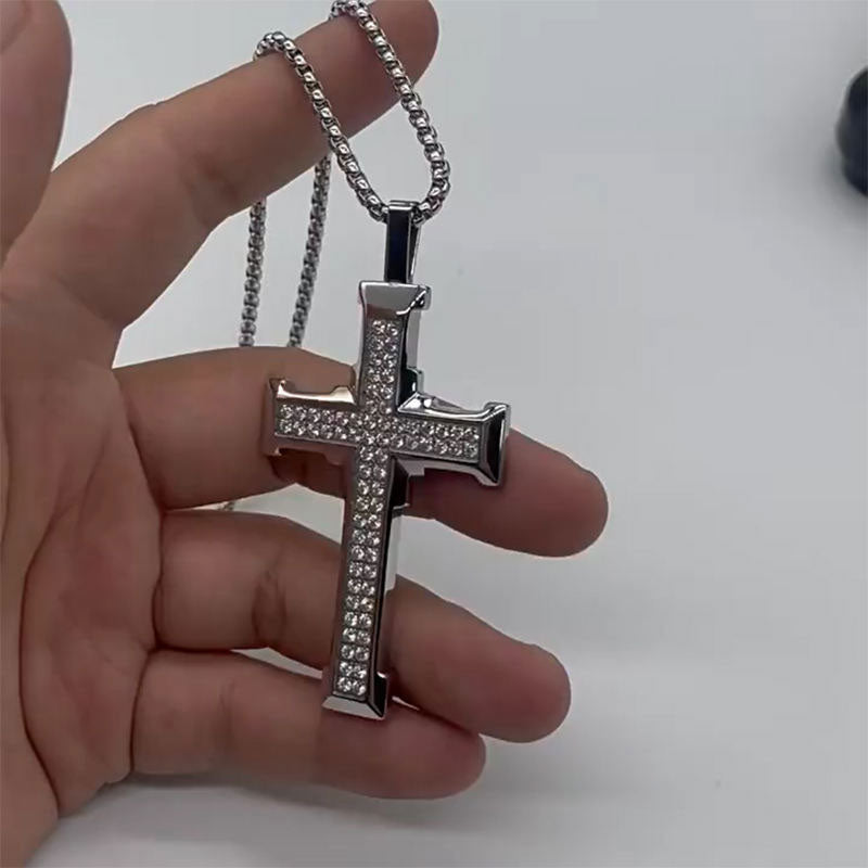 5A CZ Custom Permanent Jewelry 14k 18k Stainless Steel Silver Plate Zirconia Cross Chain Fashion Pendant Necklaces for Men