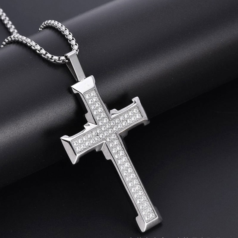 5A CZ Custom Permanent Jewelry 14k 18k Stainless Steel Silver Plate Zirconia Cross Chain Fashion Pendant Necklaces for Men
