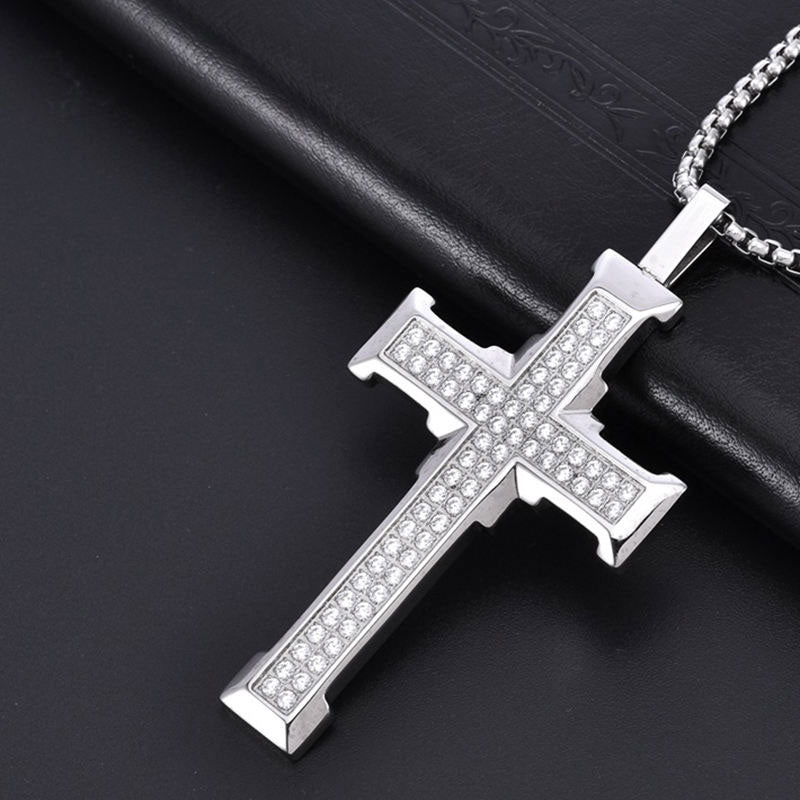 5A CZ Custom Permanent Jewelry 14k 18k Stainless Steel Silver Plate Zirconia Cross Chain Fashion Pendant Necklaces for Men