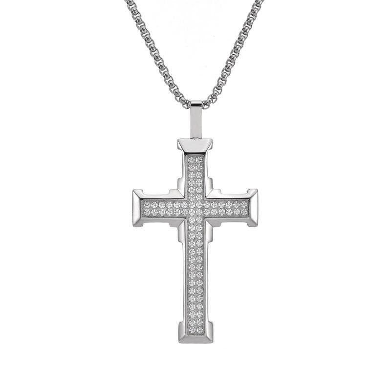 5A CZ Custom Permanent Jewelry 14k 18k Stainless Steel Silver Plate Zirconia Cross Chain Fashion Pendant Necklaces for Men