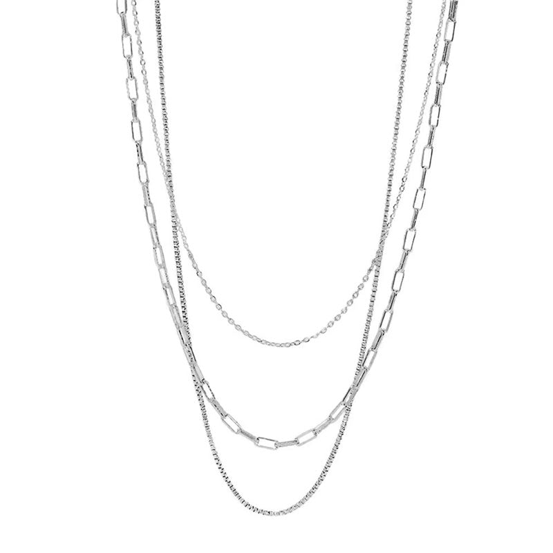 Fashion Anti Tarnish Gold Necklace 18k Real Paper Clip Necklace Three Layers Stainless Steel Necklace for Women Girls