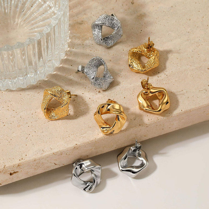 Wholesale 316 L Stainless Steel Sacred Geometry Stud Earrings Irregular Design with Smooth Matte Finish Jewelry