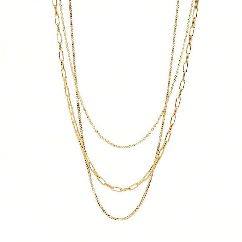 Fashion Anti Tarnish Gold Necklace 18k Real Paper Clip Necklace Three Layers Stainless Steel Necklace for Women Girls