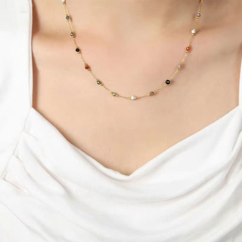 Trendy Anti Tarnish Gold Necklace 18K Real Stainless Steel Natural Stone Necklace Set for Women Girls