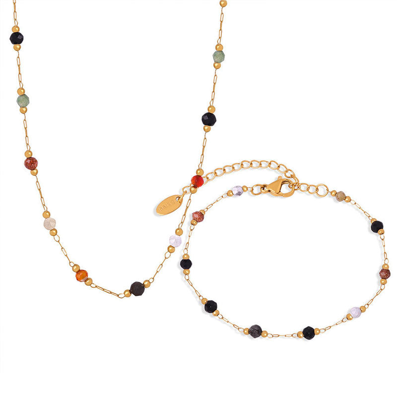 Trendy Anti Tarnish Gold Necklace 18K Real Stainless Steel Natural Stone Necklace Set for Women Girls