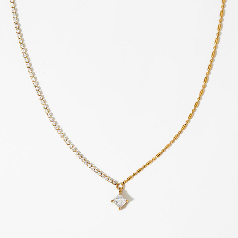 New Arrival Stainless Steel Mixed Zirconia Chain Shiny Zircon Pendant Necklace for Women Delicate Style Jewelry