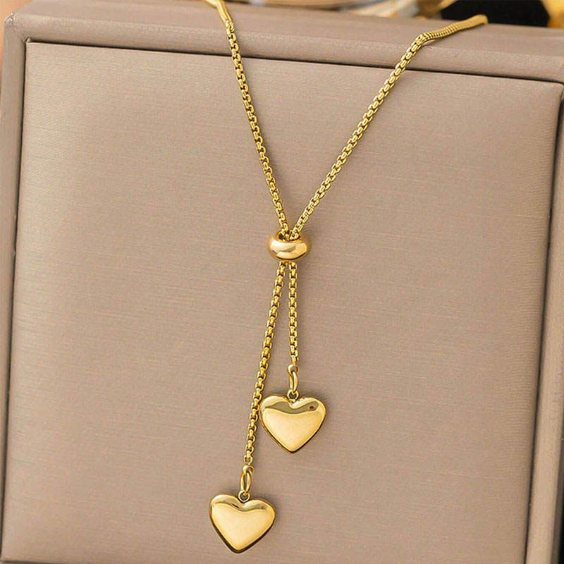 Wholesale Custom Y-Shaped Love Heart Pendant Necklace 18K Gold Plated Non-Tarnish Stainless Steel for Men/Women's Gift