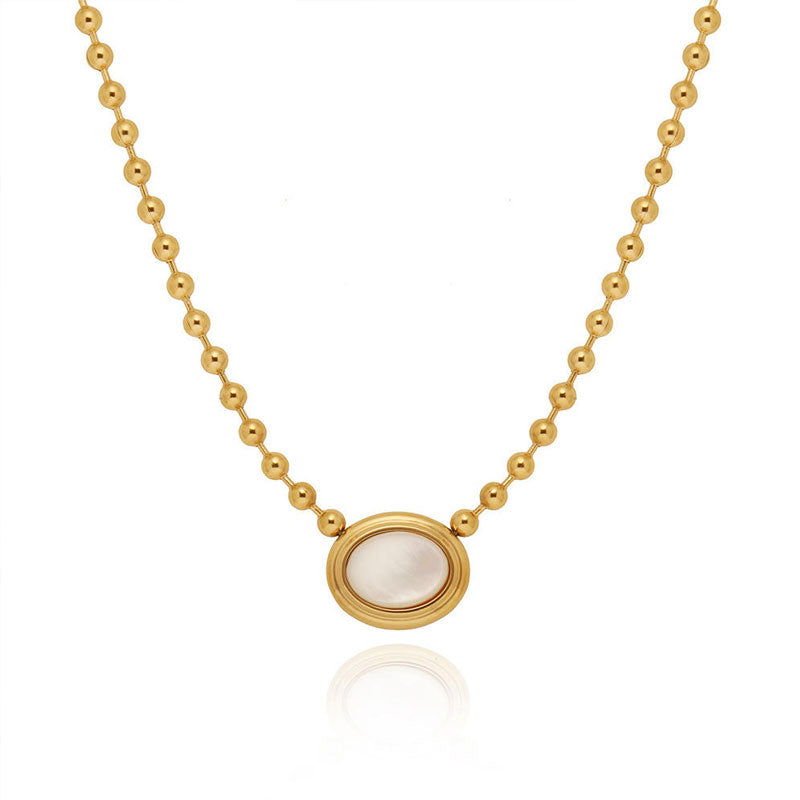 Retro Oval Natural Shell Wave Bead Gold Bead Necklace Autumn and Winter Luxury Stainless Steel Gold-plated Tarnish Free