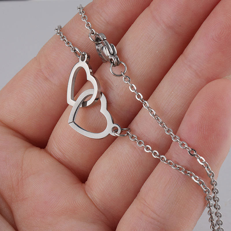 2024 New Custom Non Tarnish Stainless Steel Waterproof Trendy Charm Double Heart Design Necklace