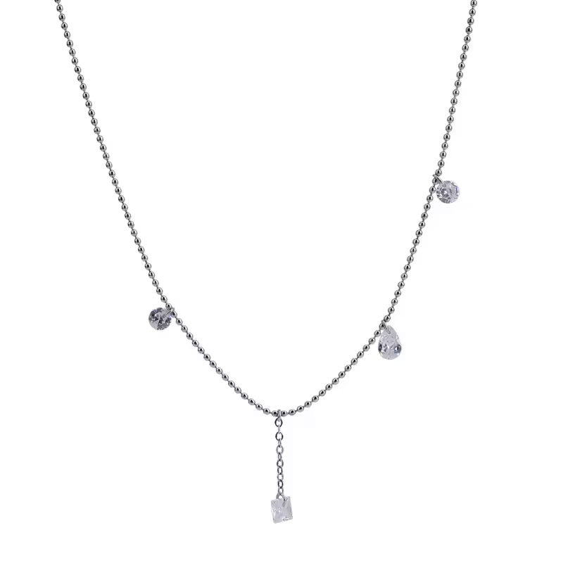 Colorful Diamond Tassel Necklace White Diamond Bead Chain Versatile Summer Accessory 18K Gold Plated Stainless Fashion Jewelry