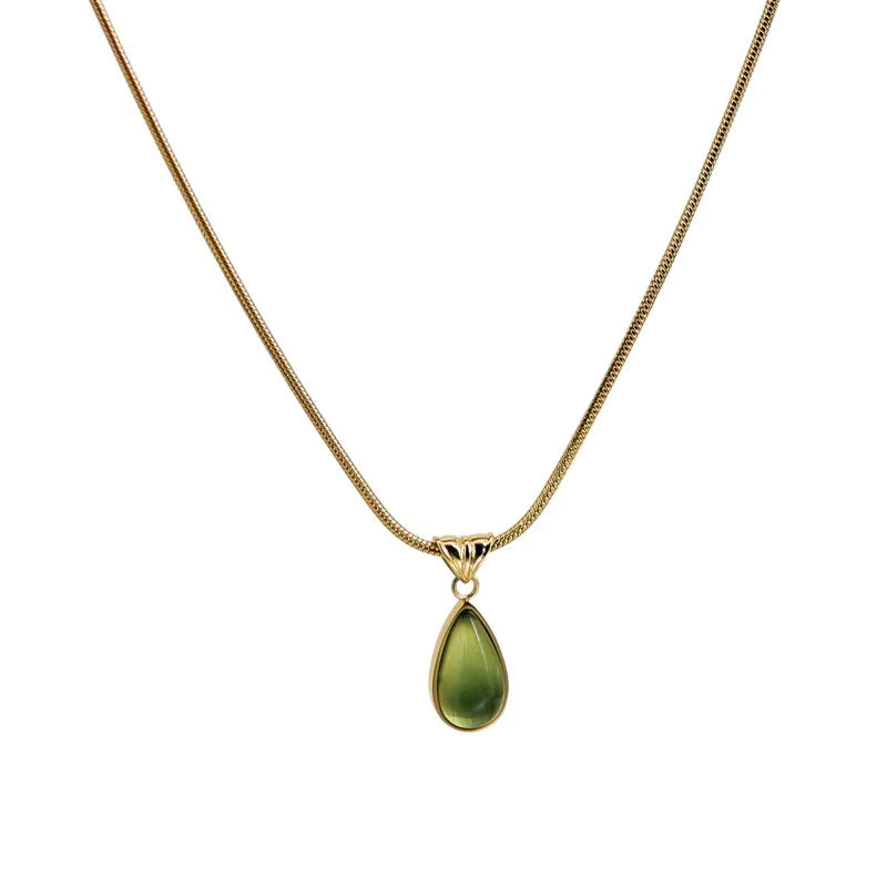 Factory New Design Wholesale High-quality PVD 18K Gold-plated Stainless Steel Water Droplet Pendant Jewelry Women's Necklace