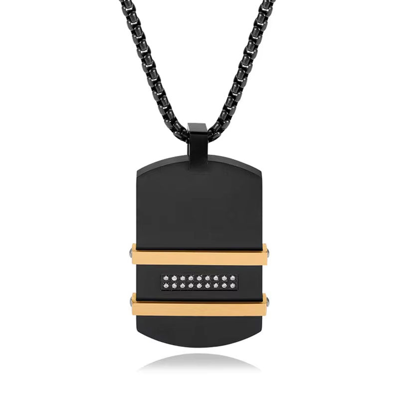 Anti Tarnish Other Fashion Wholesale Stainless Steel Zircon Custom Name Silver Black Pendant Necklace for Men