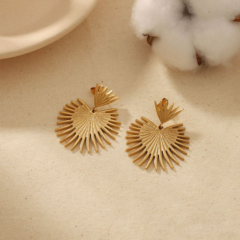 18k Gold Plated Exaggerated Fan-Shaped Design Hypoallergenic Wholesale Stainless Steel Fashion Earrings for Women/Ladies