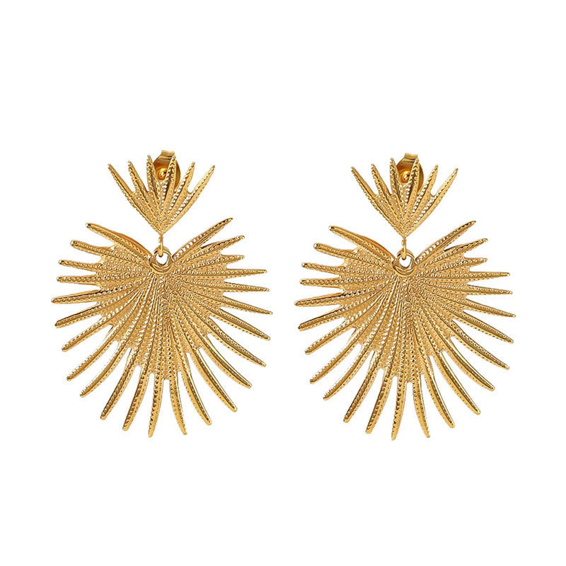 18k Gold Plated Exaggerated Fan-Shaped Design Hypoallergenic Wholesale Stainless Steel Fashion Earrings for Women/Ladies