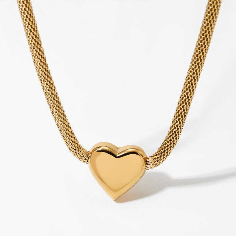 Retro Fashion Heart Metal Charm Chunky Stainless Steel Necklace Statement Chain Big Ball Pendant Gold Plated J