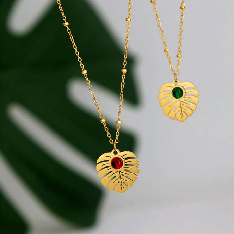 Big Popularity Fade Resistant Leaf Fine Jewelry Necklaces Stainless Steel Zircon Minimalist Fashion Pendant Necklaces for Women