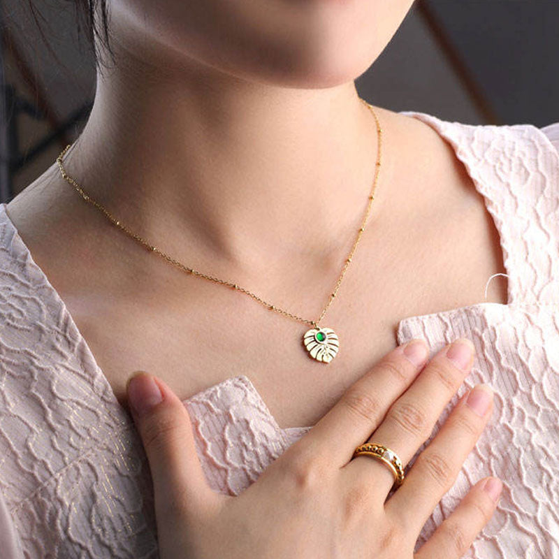 Big Popularity Fade Resistant Leaf Fine Jewelry Necklaces Stainless Steel Zircon Minimalist Fashion Pendant Necklaces for Women