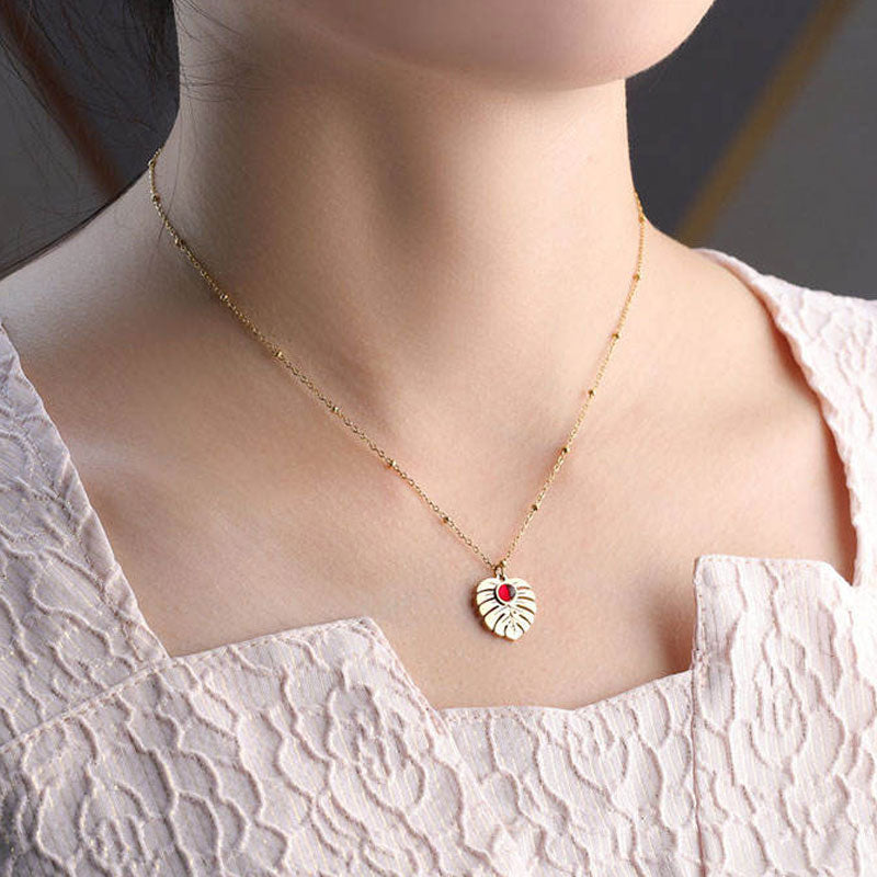 Big Popularity Fade Resistant Leaf Fine Jewelry Necklaces Stainless Steel Zircon Minimalist Fashion Pendant Necklaces for Women