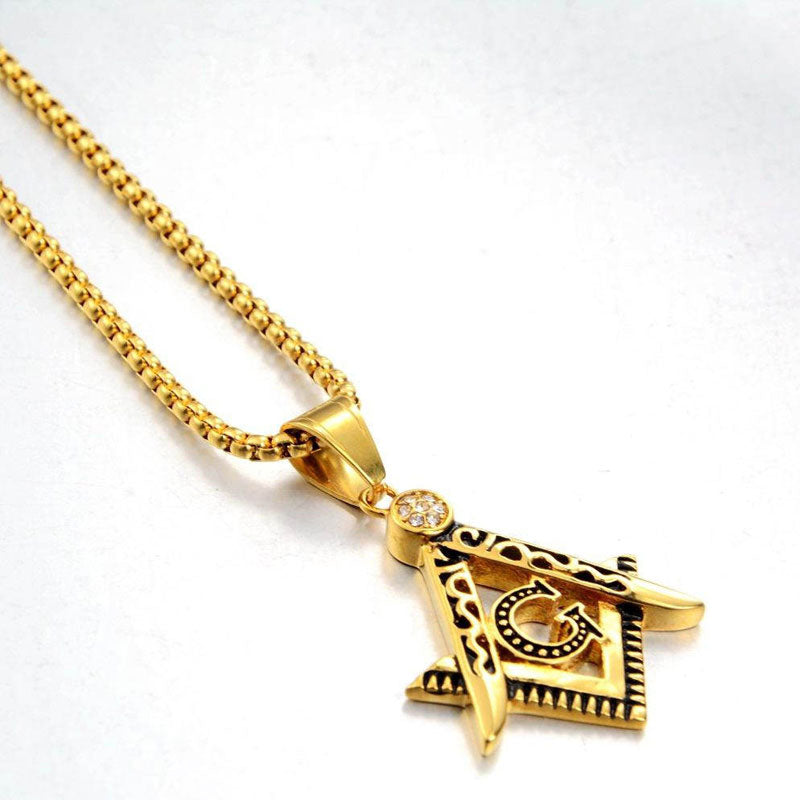 No Fading Religious Gold Necklace 24k Wholesale Stainless Steel Necklaces Masonic Pendant Necklaces for Women Men