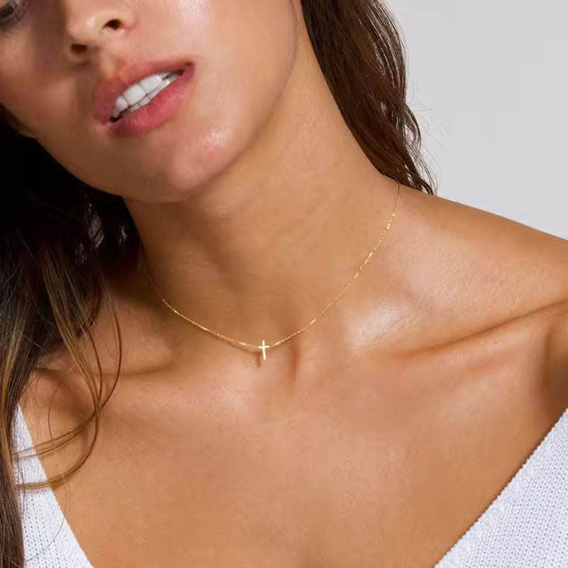 Trending Anti Tarnish Necklace Gold Necklace 18k Real Stainless Steel Cross Pendant Necklace for Women Girls